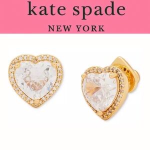 Kate Spade ✨LIKE NEW✨ My Love Gold Pavé Heart Cubic Zirconia Crystal Halo Studs
